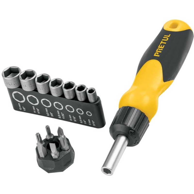 Juego de Desarmador de Matraca 1/4" + Puntas y Dados 14 Pz Pretul 22974