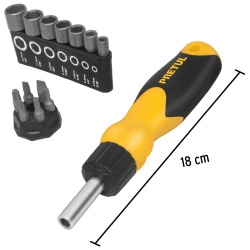 Juego de Desarmador de Matraca 1/4" + Puntas y Dados 14 Pz Pretul 22974