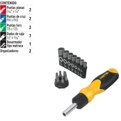 Juego de Desarmador de Matraca 1/4" + Puntas y Dados 14 Pz Pretul 22974