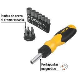 Juego de Desarmador de Matraca 1/4" + Puntas y Dados 14 Pz Pretul 22974
