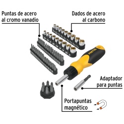 Juego de Desarmador de Matraca 1/4" + Puntas y Dados 56 Pz Pretul 22976