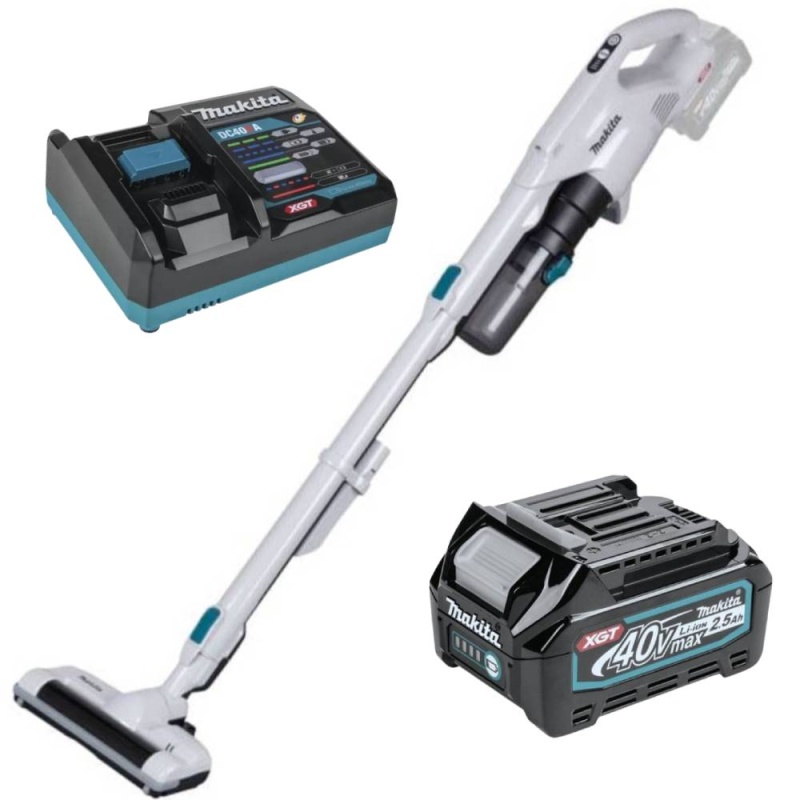 Aspiradora de Suelo 40V XGT BL 250ml con Cepillo Giratorio 1 Bateria 2,5 Ah y Cargador Makita CL004GD101-B