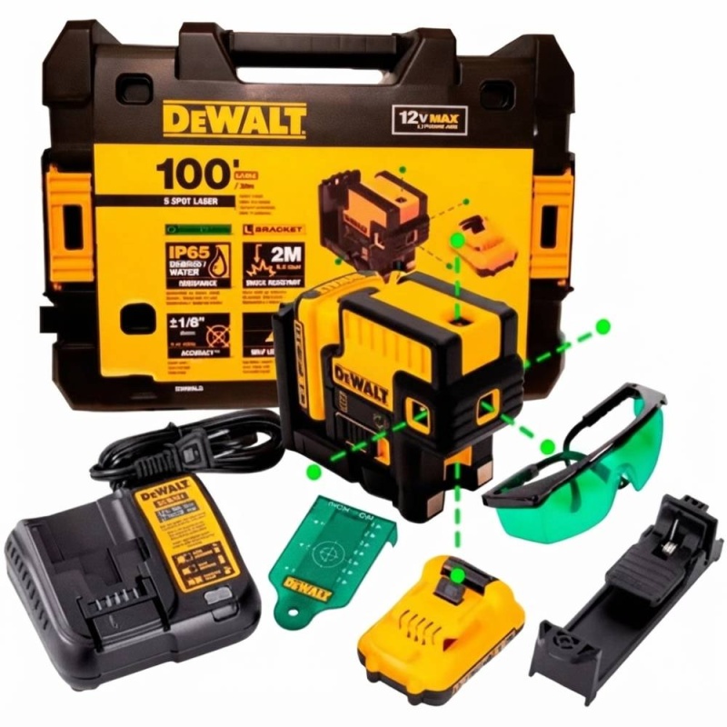 Nivel Láser 5 Puntos Luz Verde 12V Max 30 Metros Dewalt DW085LG