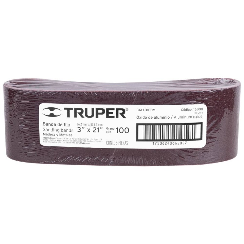 Lija de Banda 3x21" para madera y Metal Grano 100 5Pz Truper 15800