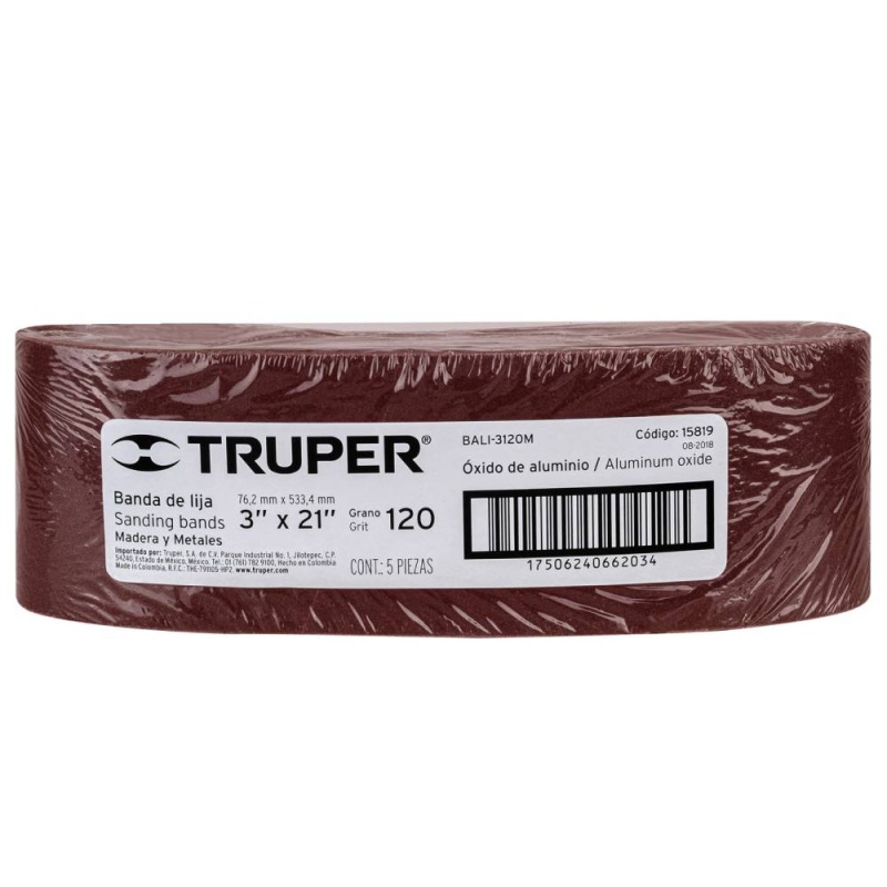 Lija de Banda 3x21" para madera y Metal Grano 120 5Pz Truper 15819