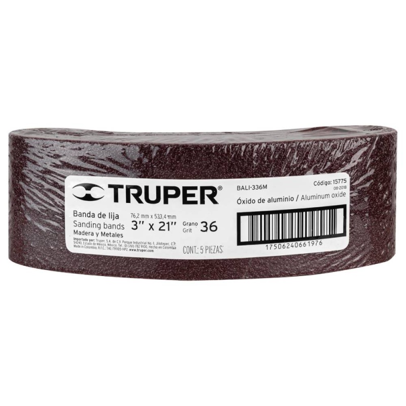 Lija de Banda 3x21" para madera y Metal Grano 36 5Pz Truper 15775