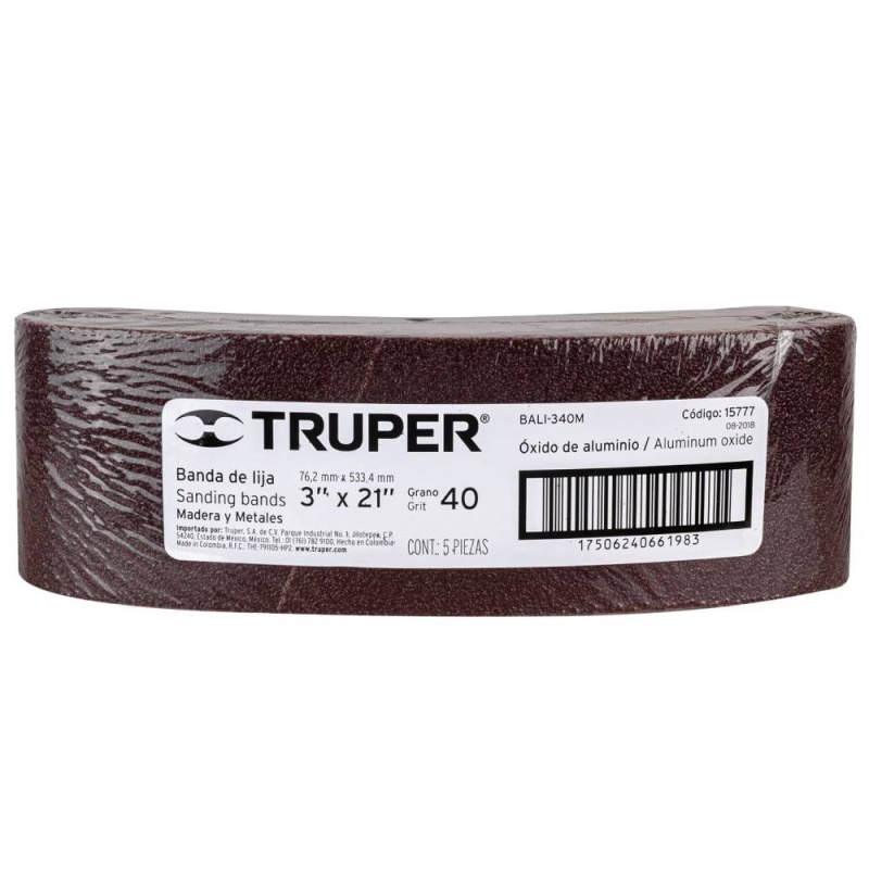 Lija de Banda 3x21" para madera y Metal Grano 40 5Pz Truper 15777