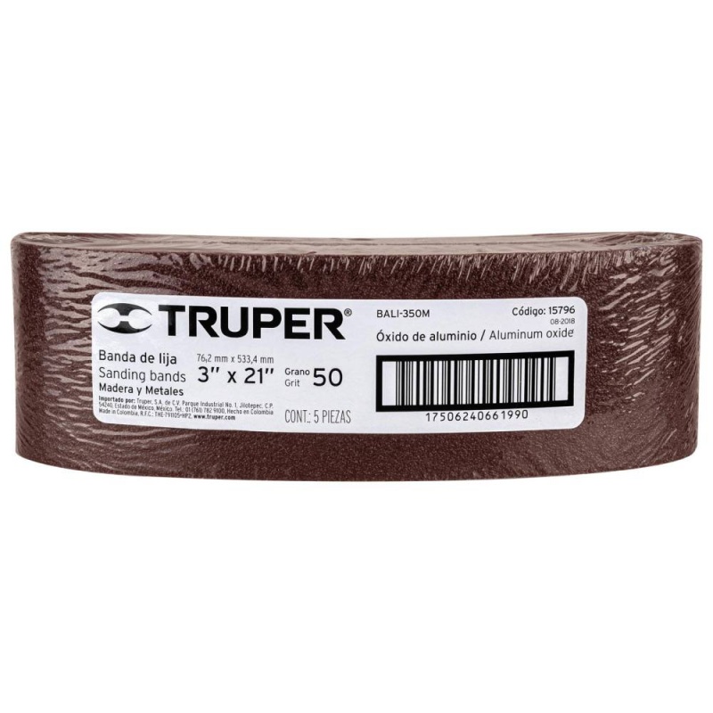 Lija de Banda 3x21" para madera y Metal Grano 40 5Pz Truper 15796