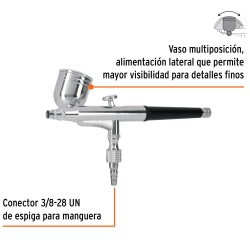 Pistola Aerógrafica de Gravedad 0.3mm con Vaso Multiposicion 8 ml Truper 11859