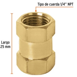 Acople de Laton Hembra-Hembra 1/4 NPT Truper 19025
