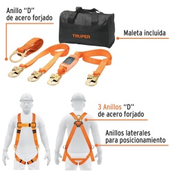 Kit de Arnes de Seguridad para Trabajo en Altura 3 Anillos + Linea de Vida Truper 100889