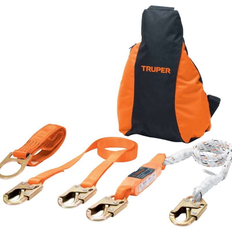 Kit de Arnes de Seguridad para Trabajo en Altura 3 Anillos + Linea de Vida Truper 100887