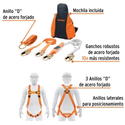 Kit de Arnes de Seguridad para Trabajo en Altura 3 Anillos + Linea de Vida Truper 100887