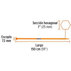 Barreta de Acero 1" x 150 cm con Punta y Escoplo de 72 mm Truper 10756