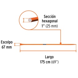 Barreta de Acero 1" x 175 cm con Punta y Escoplo de 67 mm Truper 19963
