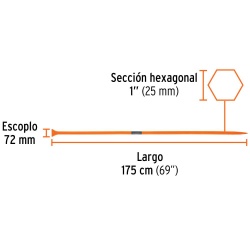 Barreta de Acero 1" x 175 cm con Punta y Escoplo de 72 mm Truper 10762