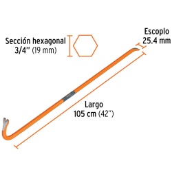 Barreta de Uña 3/4" x 105 cm Escoplo 25,4 mm Truper 19633