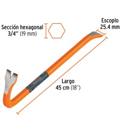 Barreta de Uña 3/4" x 45 cm Escoplo 25,4 mm Truper 10853