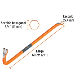 Barreta de Uña 3/4" x 60 cm Escoplo 25,4 mm Truper 10856