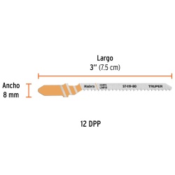 Hojas de Sierra para Calar 3" (7,5 cm) 12 DPP Zanco T Corte Curvo para Madera 5 Pz Truper 18131
