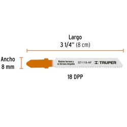 Hojas de Sierra para Calar 3-1/4" (8 cm) 18 DPP Zanco T Corte Recto para Metal 5 Pz Truper 18129