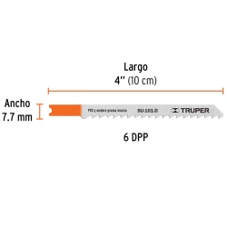 Hojas de Sierra para Calar 4" (10 cm) 6 DPP Zanco U Corte Recto para Madera 5 Pz Truper 18136