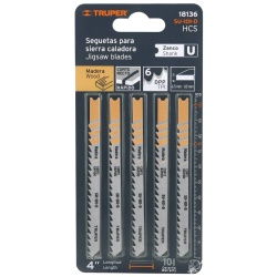 Hojas de Sierra para Calar 4" (10 cm) 6 DPP Zanco U Corte Recto para Madera 5 Pz Truper 18136