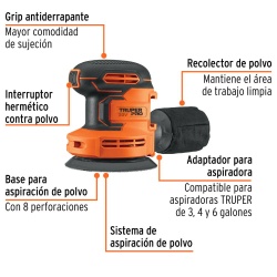 Lijadora Roto-Orbital 5" 20V Baretool 11000 Opm Truper 103261