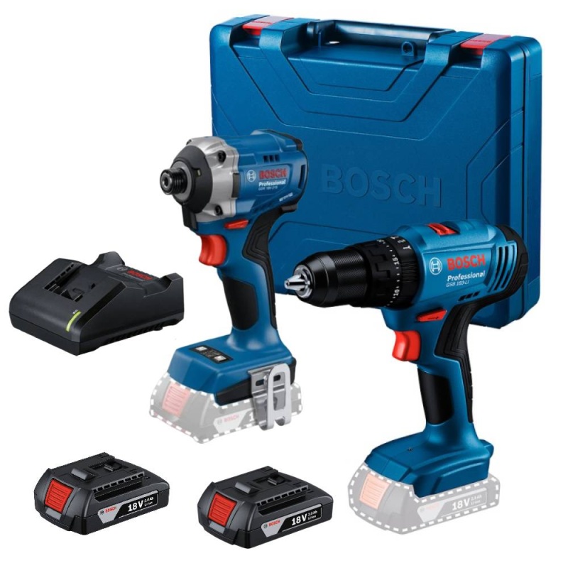 Taladro Percutor 1/2" GSB 183 + Atornillador de Imp 1/4" Hex GDR 18V-215 18V Brushless Bosch 0615.A50.0GT-000