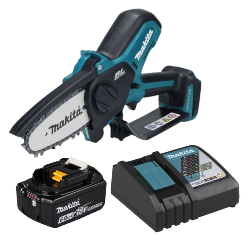 Sierra de Podar 4" 18V LXT + Batería BL1860B + Cargador DC18RC Makita DUC101Z01-6.0