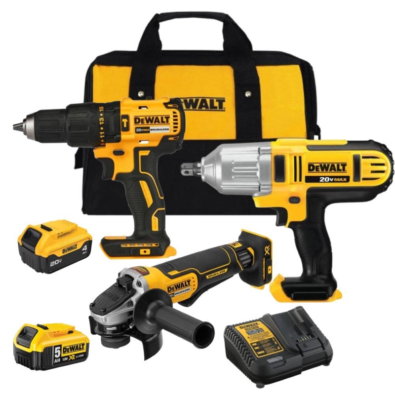 Tal Perc 1/2" + Esmeril Ang 41/2" + 1 Bat 5.0Ah DCK248P1-B2 + Llave de Imp 1/2" DCF889B + 1 Bat 4.0Ah DCB204 Dewalt DCK248P1-K17