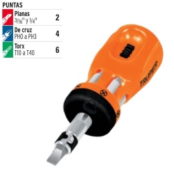 Desarmador 1/4" Tipo Trompo con Matraca y 6 Puntas Dobles Truper 18193