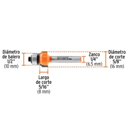 Fresa de Carburo 5/8" x 1/4" con Rodaje para RedondearTruper 102726