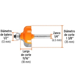 Fresa de Carburo Pecho Paloma 1-3/8" x 1/4" con Rodaje Truper 11480