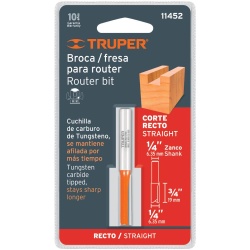 Fresa de Carburo Recta 2 Filos 1/4" x 1/4" Truper 11452