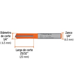 Fresa de Carburo Recta 2 Filos 1/4" x 1/4" Truper 11452
