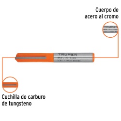 Fresa de Carburo Recta 2 Filos 1/4" x 1/4" Truper 11452