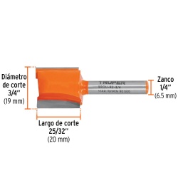 Fresa de Carburo Recta 2 Filos 3/4" x 1/4" Truper 11459