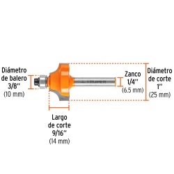 Fresa de Carburo Recta 2 Filos 5/8" x 1/4" Truper 11472