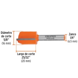 Fresa de Carburo Recta 2 Filos 5/8" x 1/4" Truper 11457
