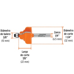 Fresa de Carburo Zafiro 1-1/4" x 1/4" con Rodaje Truper 10675