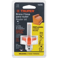 Fresa de Carburo Redondeadora de Moldura 1-1/2" x 1/4" con Rodaje Truper 11474