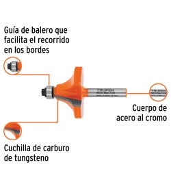 Fresa de Carburo Redondeadora de Moldura 1-1/2" x 1/4" con Rodaje Truper 11474