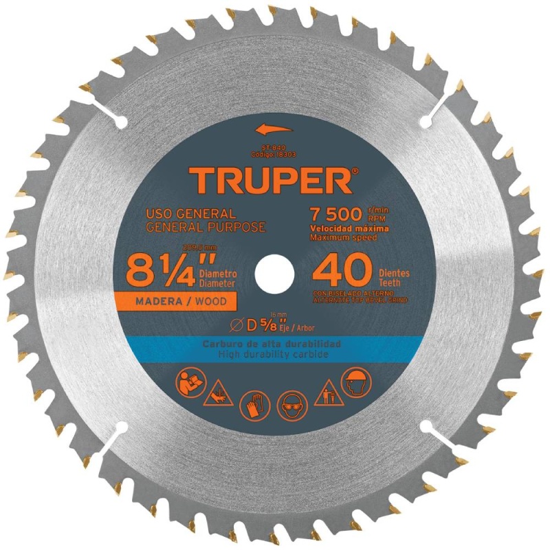 Disco de Sierra 8-1/4" para Madera 40 D Truper 18303