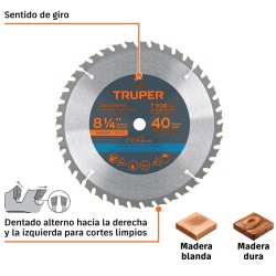 Disco de Sierra 8-1/4" para Madera 40 D Truper 18303