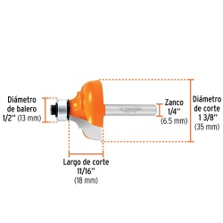 Fresa Clásica 1-3/8" x 1/4" con Rodaje Truper 11482