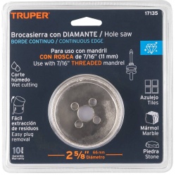Sierra Copa con Diamante 2-5/8" Borde Continuo Truper 17135