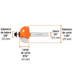 Fresa Bocel Cuarto 1-1/8" x 1/4" con rodaje Truper 11485