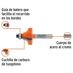 Fresa de Carburo para Perfil Redondeado 1-1/8" x 1/4" con Rodaje Truper 102725