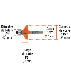Fresa de Carburo 1-1/4" x 1/4" con Rodaje Pecho Paloma Truper 102727